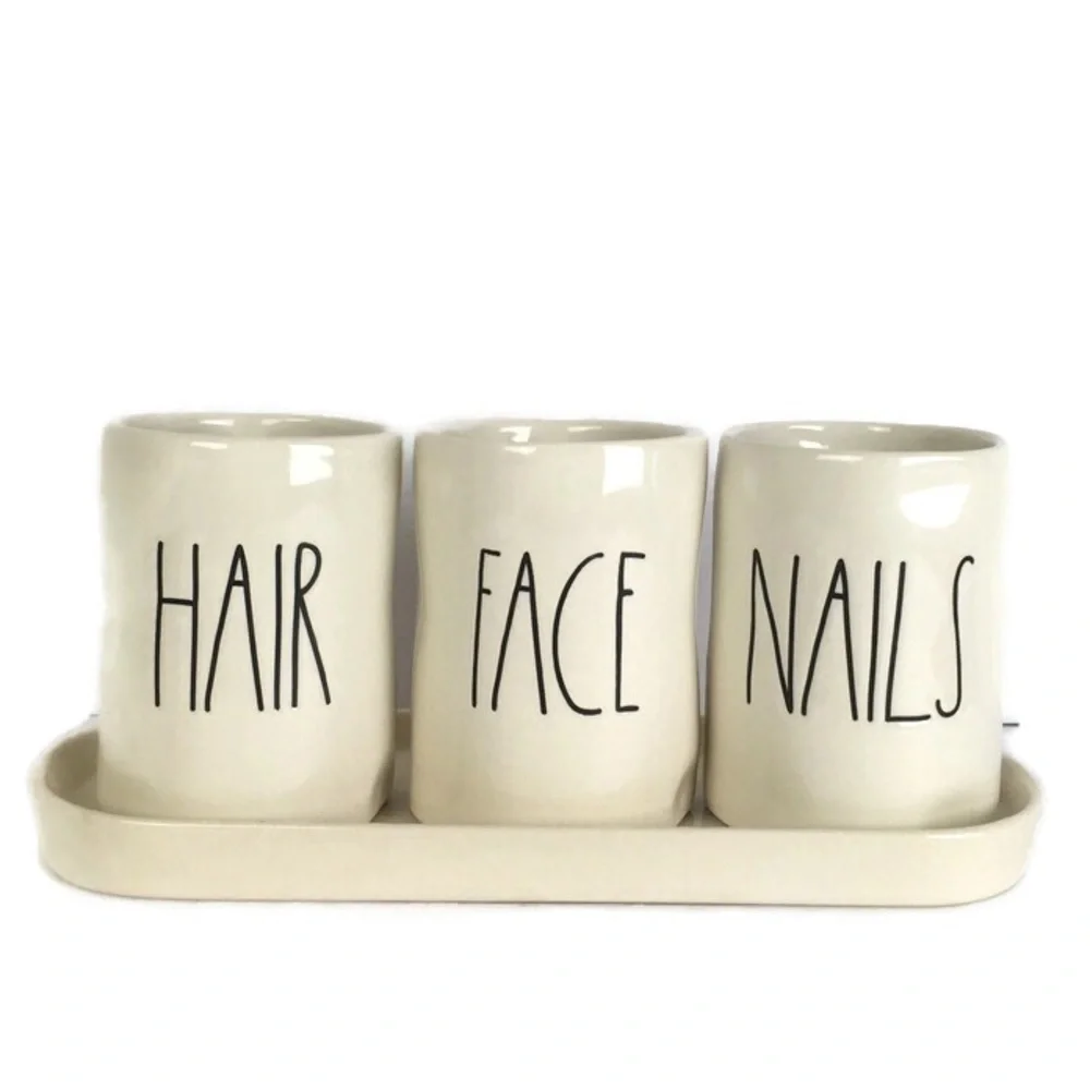 Rae Dunn Artisan Collection by Magenta Hair Face Nails Ceramic Set with Tray